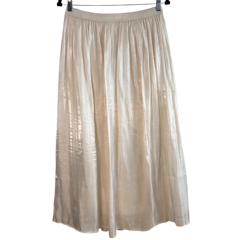 Shimmery Ivory Satin Maxi Skirt Sz M‎ Elastic Waist Flowy Bridal Romantic Fairy